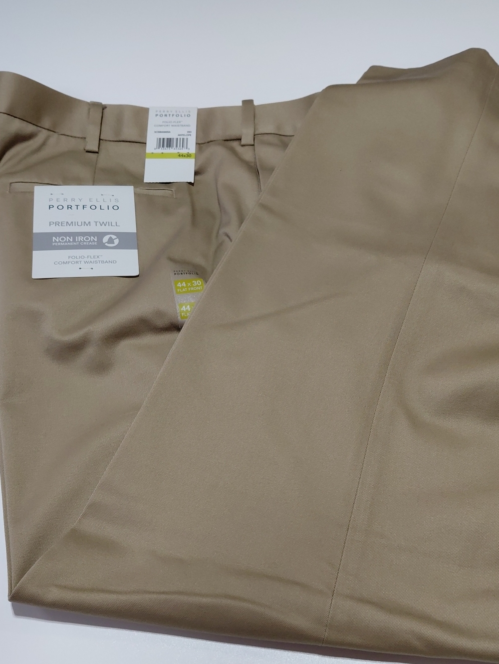 PERRY ELLIS Men's Khaki Folio-Flex Comfort Waistband Dress Pants Size 44 x 30